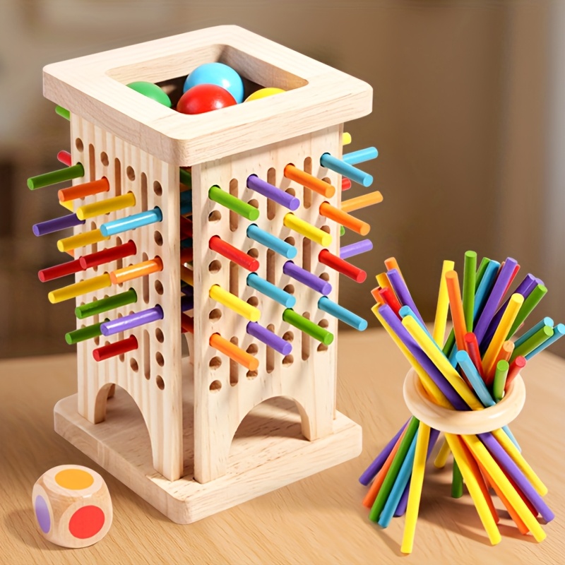 Party Games Kids Indoor - Montessori Wooden Board Game Colorful Sticks